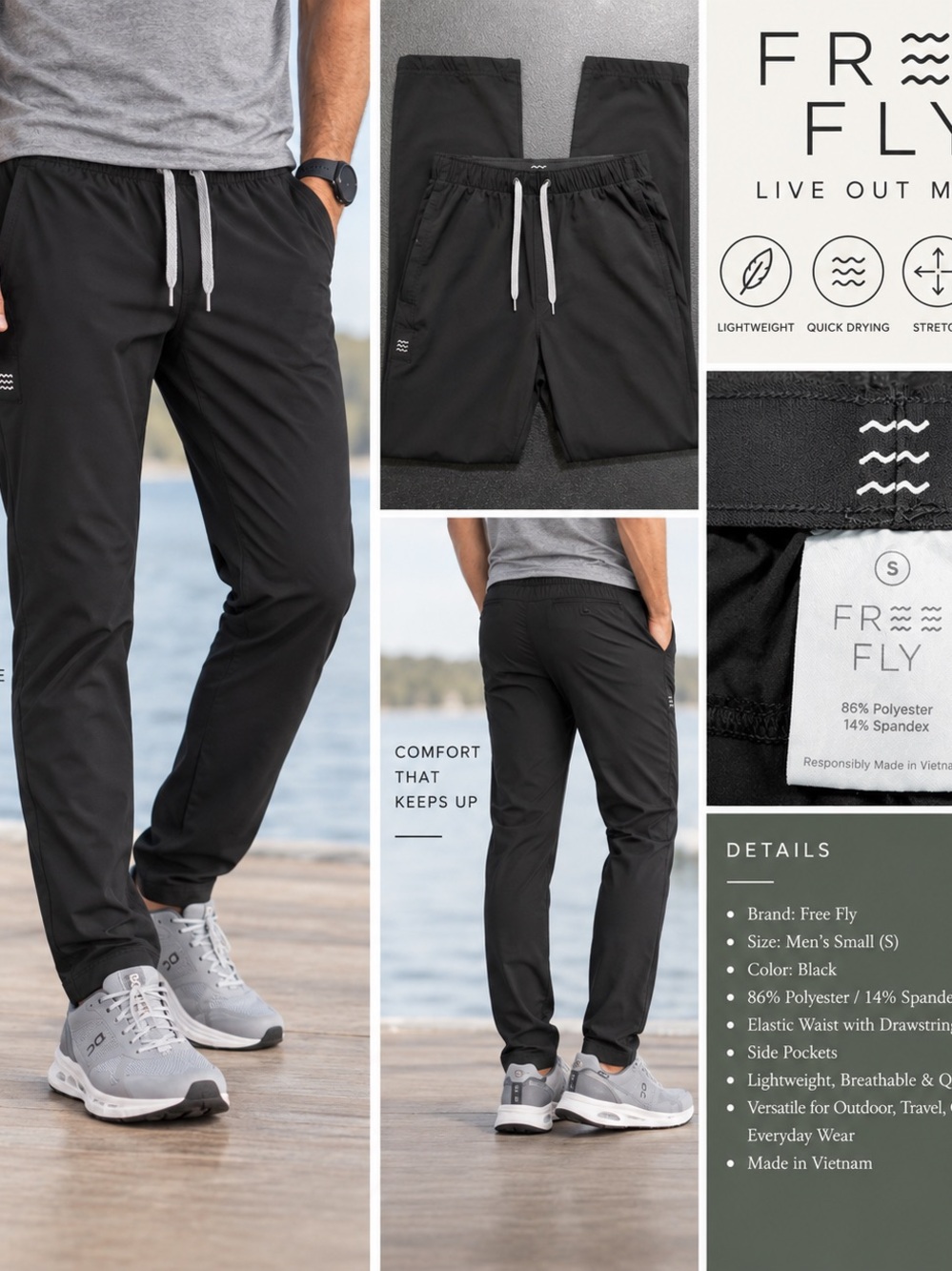 Free Fly Apparel Men’s Black Lightweight Jogger Pants